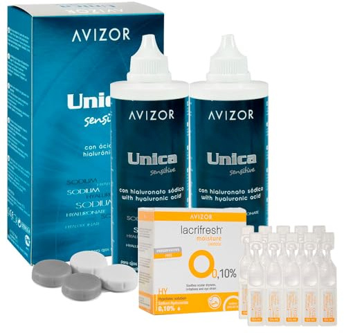 Pack Sensitive: Solución Única 2x350ml + Lacrifresh Moisture 20 Monodosis para Lentillas y Ojos Sensibles, con Ácido Hialurónico