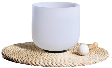 Klangskål i kristall-klangskål i kristall i frostad kvarts vit med not 8 tum, 440/432 Hz för helande meditation, ljudklubba (432 Hz Note G)