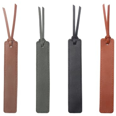 4 Stück Lesezeichen leder mit Lederseil, klassisch genähtes Lesezeichen, Geschenke für Leser (Schwarz+Grün+Dunkelbraun+Hellbraun)