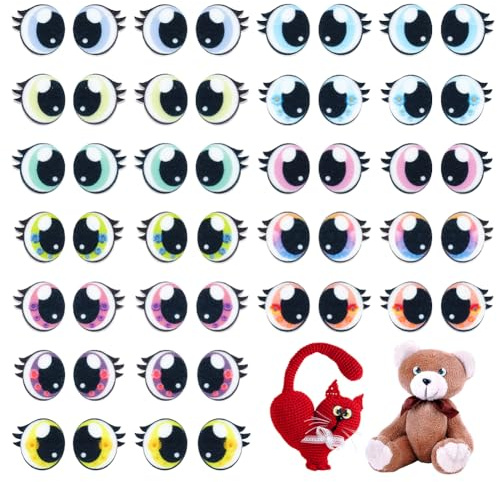 NBEADS 24 Paar 12 Farben Filzaugen Zum Basteln, 2.5cm Plüschtiere Augen Machen Filzaugen Mit Wimpern Selbstklebende Große Häkelaugen Für DIY Häkeltierherstellung Handwerk