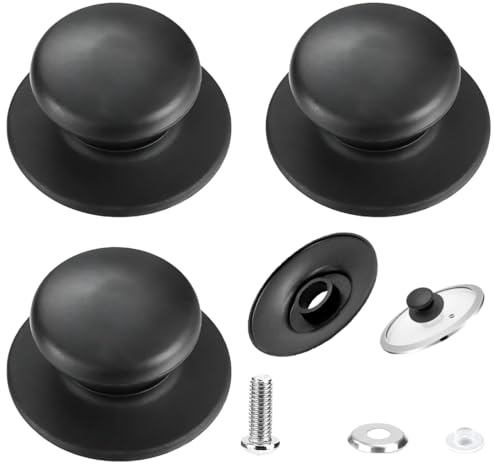 YAZWUR 3 Stück Universal Deckelknauf Ersatzdeckelknöpfe mit Schraubenzubehör für Topfdeckel und Kasserolle (Schwarz)