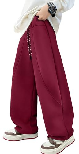 SEAUR Pantaloni Baggy Ragazzo per Sport Scuola Pantaloni Cargo Larghi Pants Baggy Dritto Elasticizzati Tuta Hip Hop Bambini 11-12 Anni Bordeaux