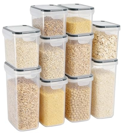 evergoods 10 Airtight Food Storage Containers BPA Free Kitchen Canisters | Stackable Pantry Storage Set airtight locking lids keeps flour sugar rice snacks fresh for kitchen cupboard pantry