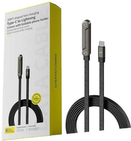 2 in 1 Invisible Stand Charging Cable, 1.5M,Holder Charger Cable with Stand, Multi Charger Cord with Type C Multi Angle Adjustable 240W Fast Charging for Smartphones,Tablets,Laptops,and Gaming Devices