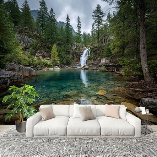 Genérico Decoración del hogar Fotomural 300x210cm Naturaleza Paisaje Cascada Papel Pintado Panorámico ExtraíBle Para Despegar Y Pegar Verde Para salón Dormitorios,Comedores HD Papel Tapiz