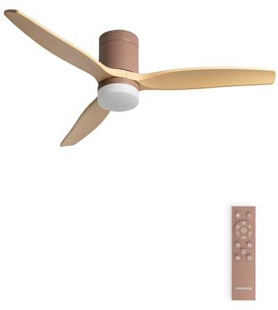 CREATE / WINDCALM M/Ventilador de techo ABS con luz moca aspas efecto madera clara y mando / 40W, Silencioso, Ø132 cm, 3 temperaturas de luz, temporizador, función verano-invierno