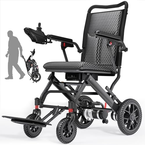 Easwe 19kg Leichter Elektrischer Rollstuhl für Erwachsene, 25/50 km Reichweite, Tragbar & Faltbarer Elektro-Rollstuhl mit 12Ah Lithium-Akku & 500W Motor für All-Terrain, 150kg Tragkraft (1 * 12AH)