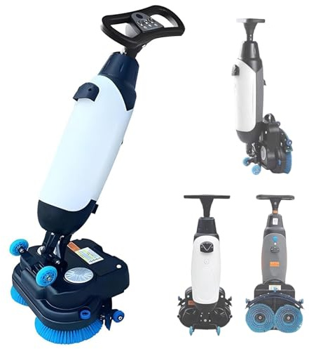 Autolaveuse professionnelle sans fil 43 cm (17 po), double brosse rotative à 360°, double réservoir, blanche