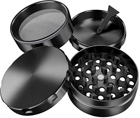 iLC Grinder Crusher Mühle für Spice,Kräuter,Gewürze,Herb,Kaffee mit Pollen Scraper 2 - Gemacht aus Zinklegierung - 4 Teiliges - Diamantförmige Zähne (Schwarzes)