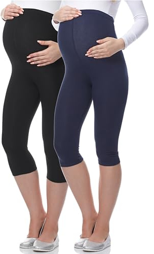 Be Mammy Lot de 2 Leggings 3/4 Grossesse Maternité Tenue Sport 03 (Noir/Bleu Foncé, M)