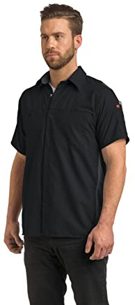 Red Kap Men's Short Sleeve Performance Plus Shop Shirt with OilBlok Technology, Black with Charcoal Mesh, X-Large