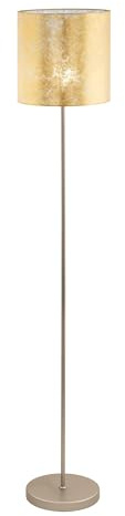 EGLO Stehlampe Viserbella, Vintage Stehleuchte | Standleuchte aus Stahl und Textil, Wohnzimmerlampe in Champagner, Gold, Lampe mit Tritt-Schalter, E27 Fassung