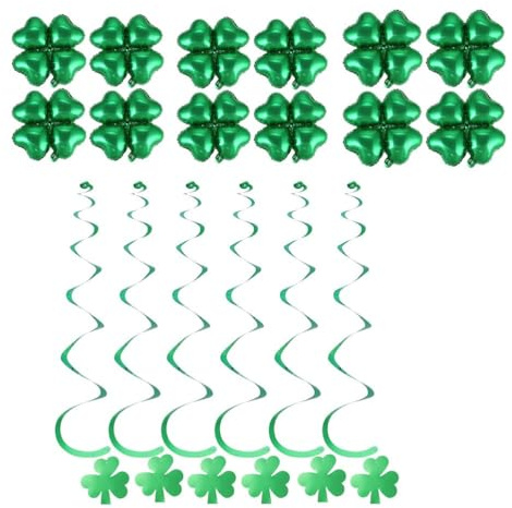 BESTOYARD St. Patricks Day Luftballons Banner Banner Deko Spiralen mit Vierblättriges Kleeblatt Anhänger St. Patricks Day Dekoration 18 Stück (Grün)