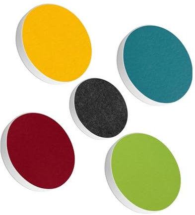 platino24 Akustikpaneele 5 Elemente Colore Kreis Ø 40 & 55 cm Set aus 5 Farben I Schallabsorber aus Basotect G+ mit Akustikfilz I Schalldämmung Wand & Decke I Akustikelemente Wandpaneel