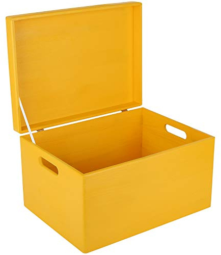 Creative Deco XXL Gelb Große Holzkiste mit Deckel | 40x30x24 cm (+/-1cm) | Ostern Holztruhe Erinnerungsbox Baby Holzbox mit Deckel und Griffen Kasten | Für Dokumente, Wertsachen, Spielzeuge