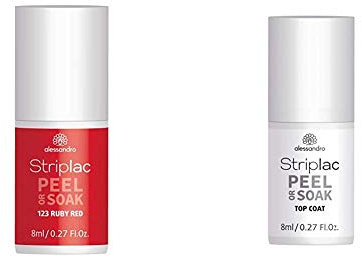 alessandro Striplac Peel or Soak Ruby Red – LED-Nagellack in Rot – 1 x 8ml & Striplac Peel or Soak Top Coat – LED-Überlack für eine perfekt glänzende Farblackierung – 1 x 8ml