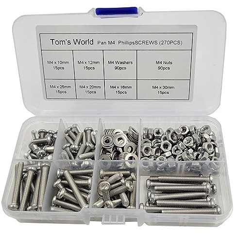 M4-0.7 x 10mm,12mm,16mm,20mm,25mm,30mm Pan Head Phillips Machine Screws,18-8 Stainless Steel Bolts Nuts Washers Screws Assortment Set (M4 Pan Head Phillips Screws)