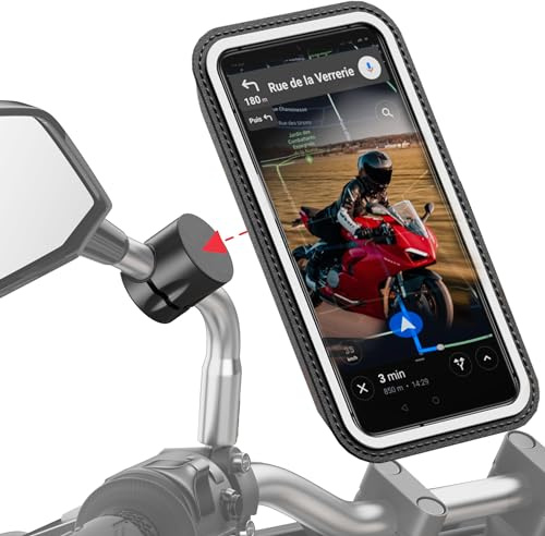 SHAPEHEART Innovazione francese,Porta cellulare scooter moto PRO con tasca magnetica,Rotazione di 360°Anti Vibrazione,Porta telefono scooter per specchietto retrovisore,Supporto cellulare Impermeabile
