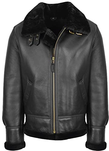House of Leather Herren Klassisch B3 Originell Schaffell Jacke Echt Shearling Fliegend Stil