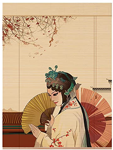 ACXZ Bambusrollos im chinesischen Stil mit Volant, Lichtschutz Bambus Raffrollo, Raumteiler/Beschattung, Rollo Bambus für Veranda, Terrasse, Balkon (Theaterfigurenmuster)