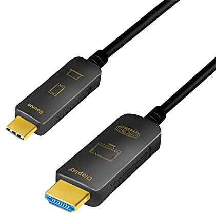 Logilink CUF0100 Câble de connexion USB 3.2 Gen 2 Type-C vers HDMI AOC (active optical cable), 4 K/60 Hz, noir, 10 m