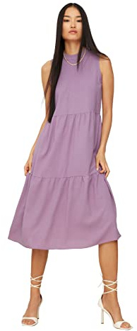 Trendyol Abito Largo con Taglio Dress, Lilla, 46 Donna