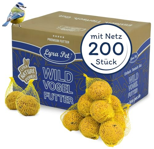 Lyra Pet® 200 STK. Basic Meisenknödel mit Netz à 90 g = 9 kg Vogelfutter | Ganzjähriger Energiespender - Nährstoffreiches Wildvogelfutter - Fettfutter für Sommer & Winter - Mit Netz zum Aufhängen