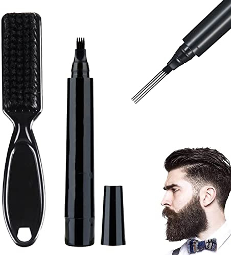 Kit Penna per Riempimento Barba,Matita per Barba e Pennello per Barba,Beard Filling Pen Kit,Beard Pencil Filler,Impermeabile Lunga Durata Strumenti per Scolpire Barba E Modellare Le Sopracciglia,Nero