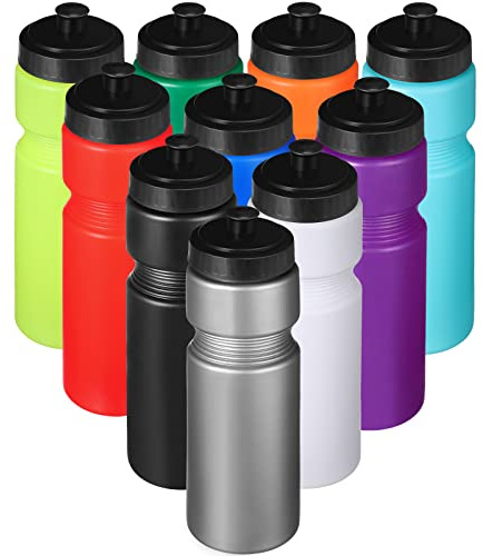 Sunnyray 10 Pcs Squeeze Sports Water Bottle 23 oz Reusable Blank Plastic Sports Water Bottle with Pull Top Cap for Adults Fitness Bike, Dishwasher Safe(Multi Colors)
