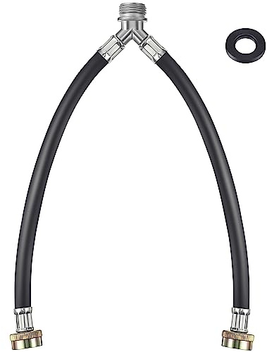 Dreyoo Rubber Washing Machine Y Hose, 3/4 Inch Brass Fittings, 1 ft (12 Inch) Length Hot and Cold Water Supply Y Mixer Hose Connector for Washing Machines Outdoor Garden Faucets(1 Pcs)
