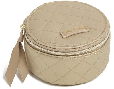 Round Keepsake Jewelry Organizer Case, Champagne Gold Pearl