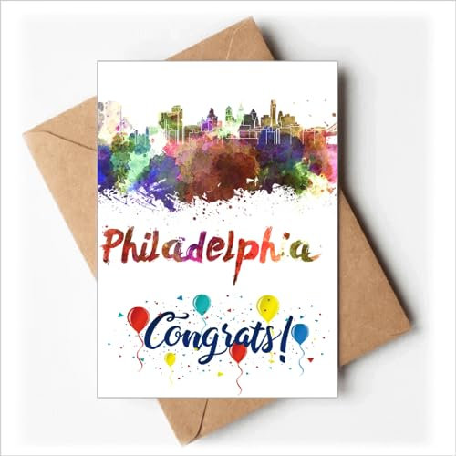 Philadelphia America City Aquarell-Hochzeitskarten Glückwunschkarten Grußumschläge