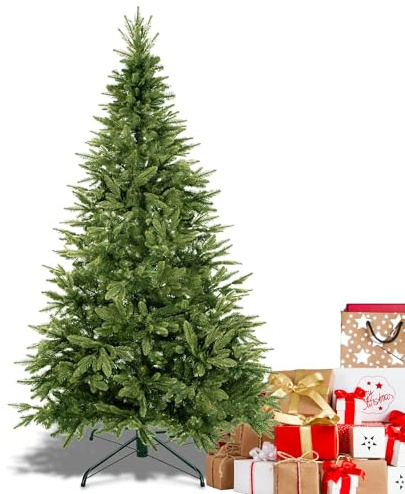 SPRINGOS Árbol de Navidad artificial de abeto natural, 180 cm, polietileno, incluye soporte