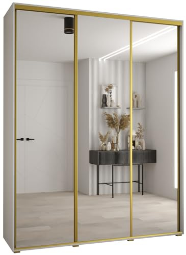ABIKSMEBLE Armoire Davos 2 avec Porte Coulissante et Miroir - Dressing pour Chambre Adulte - Penderie Vêtements - Garde-Robe - Placard 3 Portes - Closet