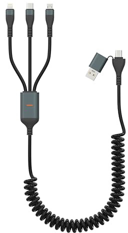 Spiralkabel 100W USB C Multi Ladekable 3 in 1 Ladekabel Samsung Schnellladekabel - [50CM - 3M] Universal Einziehbar Ladekabel 3 in 1 Schnellladekabel, USB C + USB auf Typ C Lightning Micro USB Kabel