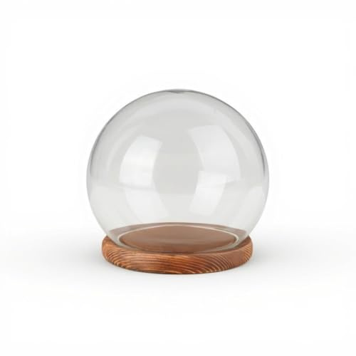 Fonowx Glass Cloche Display Dome,Glass Ball Shape Dome for Display,Display Case Micro Landscape Centerpiece Round Decorative Terrarium Glass Cloche Globe Display Dome,Walnut 12cm