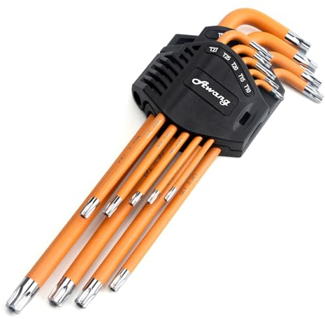 Awang Torx Innensechskant 9tlg Winkelschlüsselsatz mit Griff Innensechskantschlüssel TX Winkelschlüssel T10-T50， Cr-V-Stahl,klein und kompakt