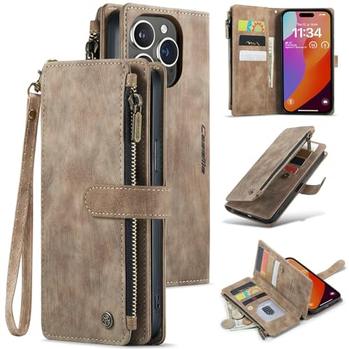 UEEBAI Hülle für iPhone 15 Pro Max, Premium PU Lederhülle, Braun