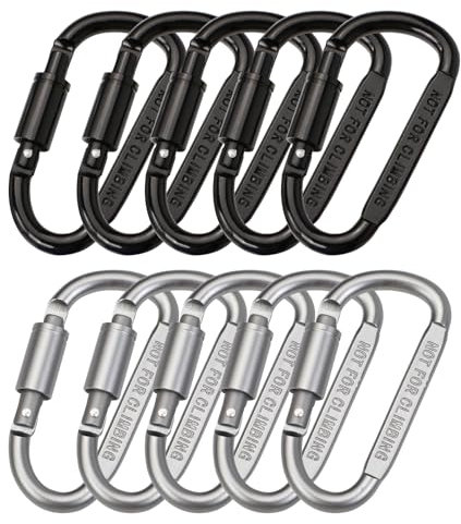 10 Stück Karabinerhaken, Karabiner Klettern, Karabiner mit Schraubverschluss, Schlüsselanhänger Karabinerhaken Aluminium Schraubkarabiner für Camping, Angeln, Wandern oder Reisen