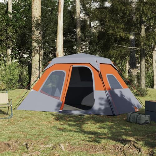 Tidyard Campingzelt 6 Personen Zelt Tunnelzelt Camping-Zelt Familienzelt Grau und Orange 344x282x192 cm
