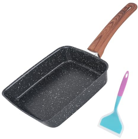 CTDMJ® Tamagoyaki Poêle à induction avec spatule en silicone antiadhésif Poêle à omelette Poignée amovible Poêle japonaise pour tous les types de cuisinières, four, passe au lave-vaisselle