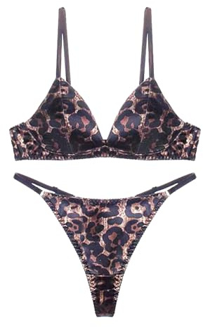 Awake Lingerie Stella Reggiseno Chic in Raso e Perizoma, Lingerie Leopardate Donna, Comodo Triangolo Bralette e Biancheria Intima Set (Leopard, XL)