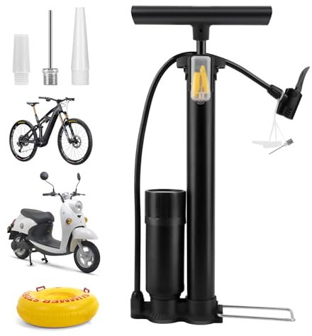 MXTIMWAN Pompa Aria per Bicicletta, Pompa Bici con Manometro da 160 PSI, Pompa da Pavimento Portatile per Bicicletta, Gonfiatore Bici con Ago Multifunzionale per Bici, Moto, Palloni e Altro Ancora