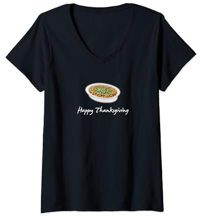 Femme Casserole d'oignons frits aux haricots verts dinde jour férié T-Shirt avec Col en V