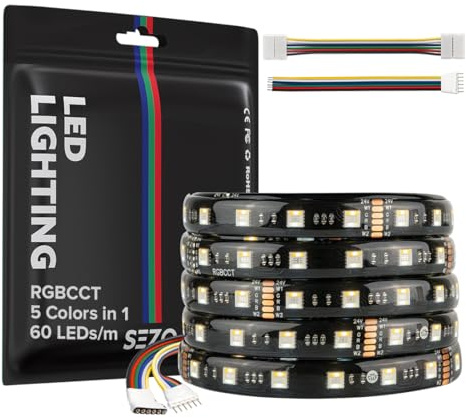 SEZO 5050 RGBCCT LED Streifen lichter 5 in 1 RGB+Warmweiß 3000K-6000K 24V 5M 60LEDs/M IP65 Wasserdicht RGBW RGBWW Superhelles led band für die Beleuchtung zu Hause und im Schlafzimmer