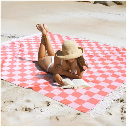 Jumbo Turkish Beach Towel Blanket Picnic Outdoor Mat Oversized Sandproof Fast Dry Thin Extra Large XL Big Huge Compact Soft Cotton Neutral Cute Summer Vacation Gifts Travel Essential Cruise Ship Item