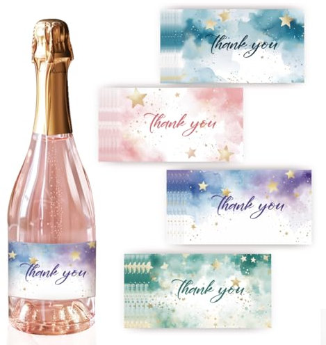 PH PandaHall Dankeschön Flaschenetiketten 40 stücke 4 Stile 3.5 x 2 Zoll Selbstklebende Weinetikett Aquarell Stern Wolke Label Aufkleber Jubel Aufkleber Für Weihnachten