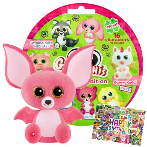 STRONCARD Bundle mit Blue Ocean Glubschis Sammelfigur Glück Serie 3 - Glubschi Glitzer - Figur Pinki-Flap - Exklusive Geburtstagskarte