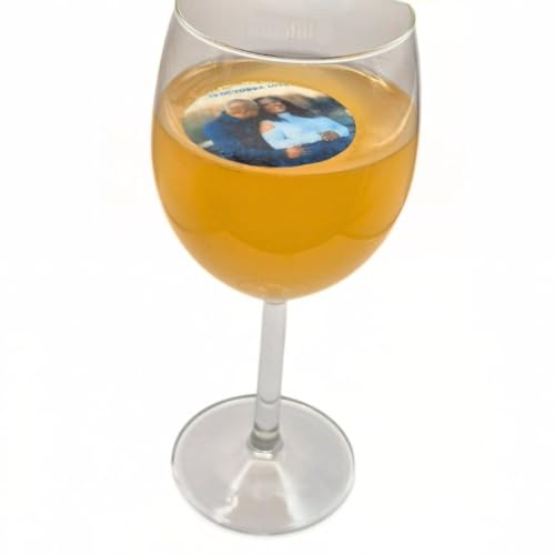 Disque flottant personnalisé pour boisson – Photo & Texte au Choix – 2 Tailles – Lot de 15 (5cm) ou 20 (3,5cm) – Idéal Cocktails & Champagne (15 disques de 5cm pour verre à vin ou à cocktail)