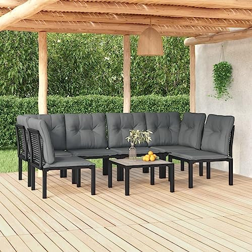 KTHLBRH 7-TLG. Garten-Lounge-Set Schwarz und Grau Poly Rattan Gartenmöbel-Sets Outdoor-Möbel-Sets Terrassenmöbel-Sets Balkonmöbel-Sets für Terrasse, Garten, Balkon